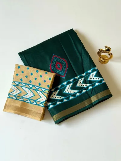 Mul Cotton Saree - Rani Pink with Peach Orange Contrast